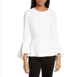 Alice + Olivia Employed | XS white trumpet sleeve bell sleeve Ruby peplum top